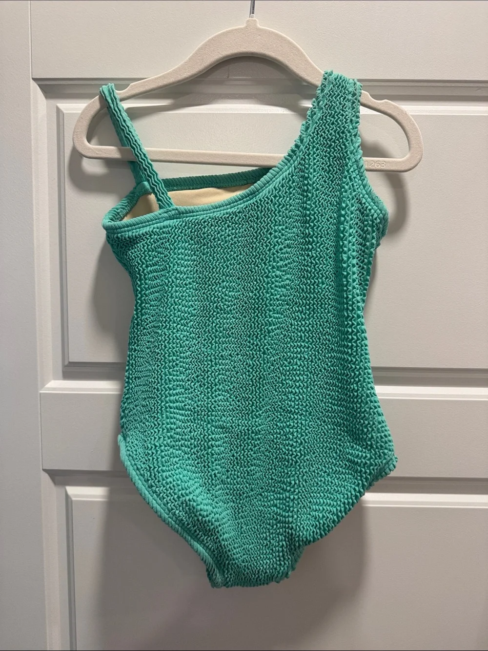 Green Girls Crinkle Textured One Shoulder One Piece Swimsuit